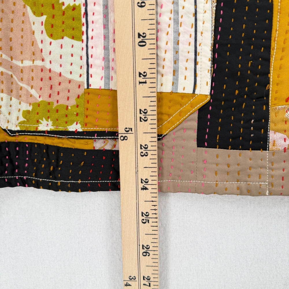 Ssōne Kantha Jacket Women 14 Yellow Cream Boho Quilted Patchwork Chore Button Up - Picture 12 of 13
